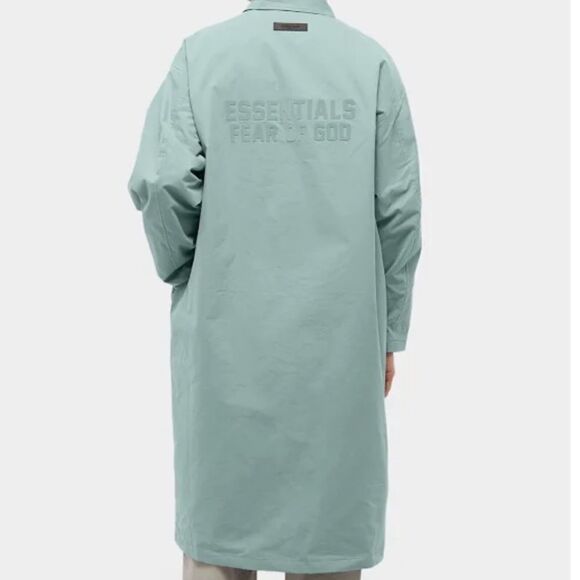 NWT New Fear of God Essentials Long Twill Coat Sycamore Grayish Green Medium - Picture 5 of 16
